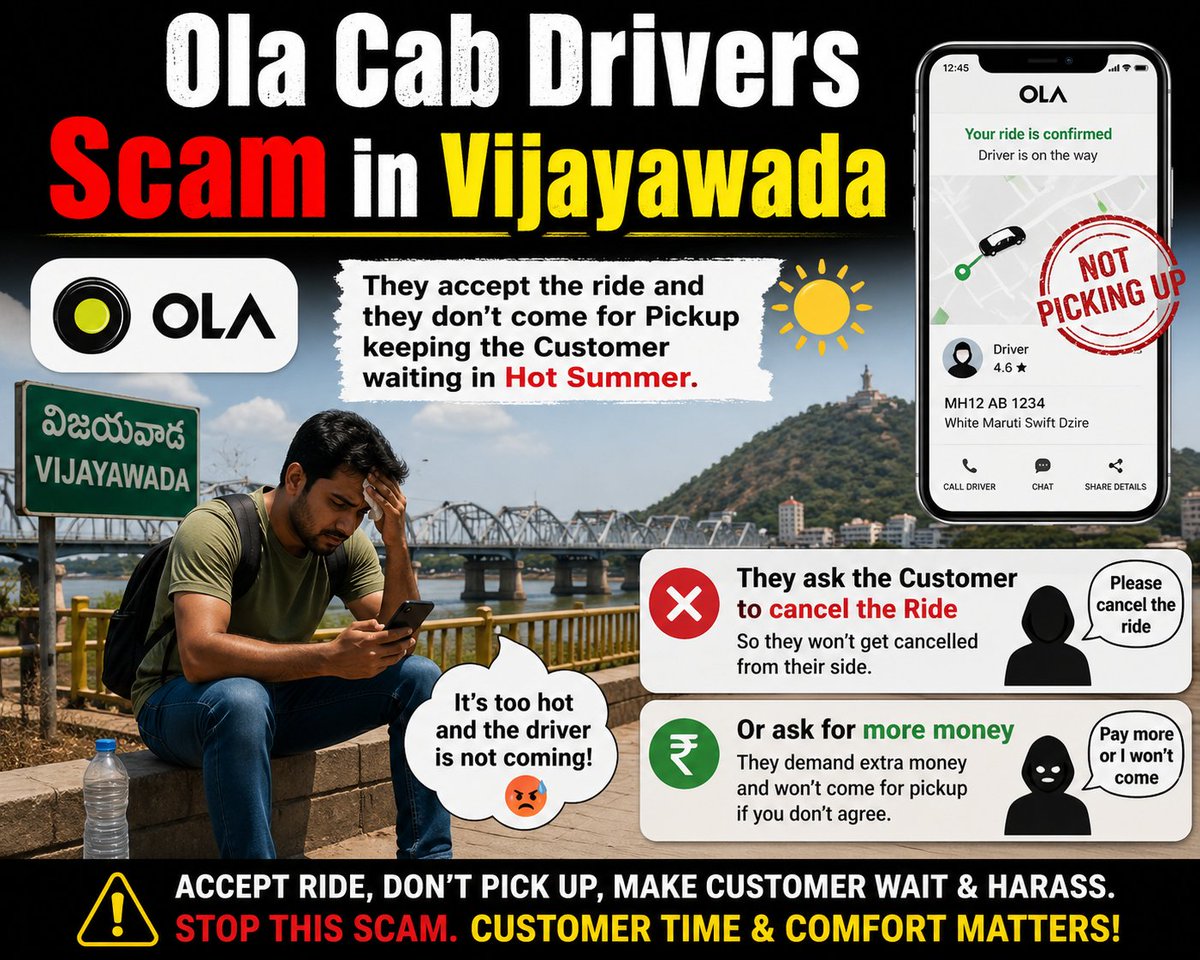 SagaciousRakesh's tweet photo. OLA CAB DRIVERS SCAM IN #Vijayawada !!

Chandrababu Naidu's #TDP Govt couldn't even arrange genuine Cab Services for the People of #AndhraPradesh.

#OlaCabs @APDeputyCMO @OfficeofNL @AndhraPradeshCM @jagograhakjago @Olacabs https://t.co/jShOD1tdgq