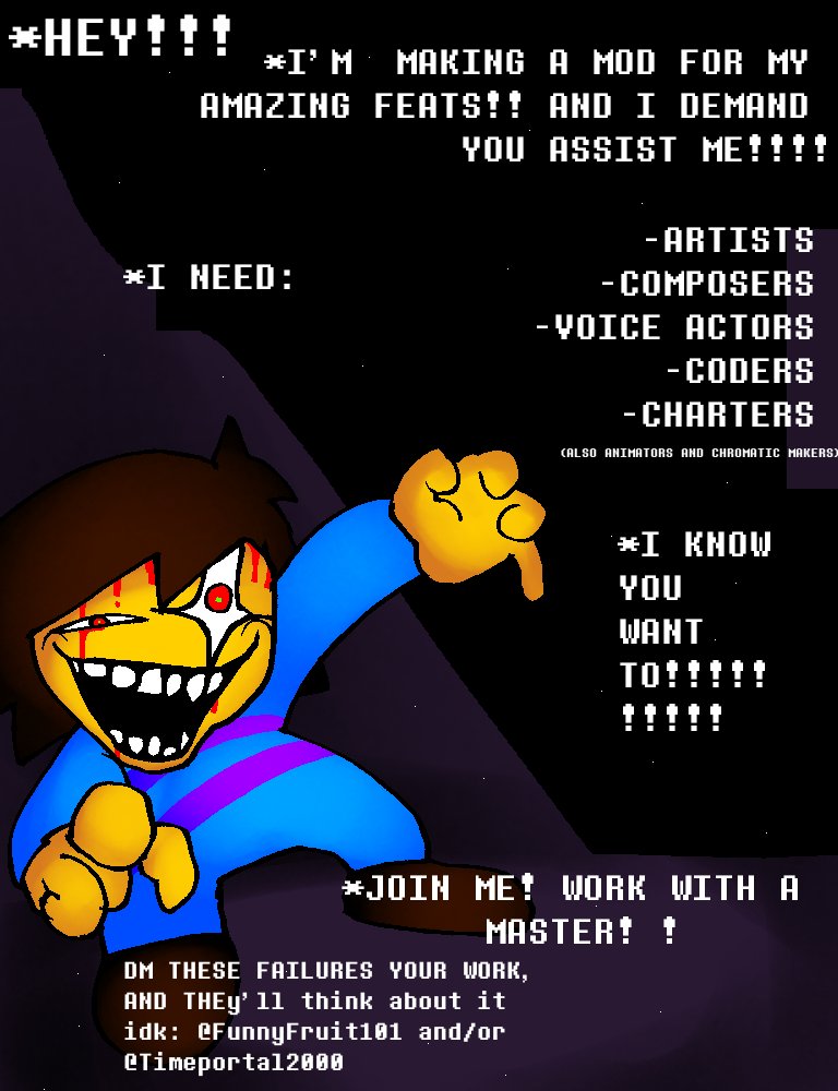 FunnyFruit101's tweet photo. AN UNDERS MIX NEEDS YOUR HELP
We wanna make it #real! If you care, DM us! We wanna see your work!
#undertale #fnf #anundersmix #fridaynightfunkin #eatingabigmacwithextrapickles https://t.co/8ZELX0fRFI