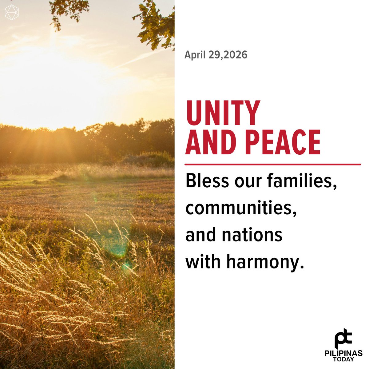 PilipinasToday_'s tweet image. Bless our families, communities, and nations with harmony.

#PilipinasToday
#MorningPrayer