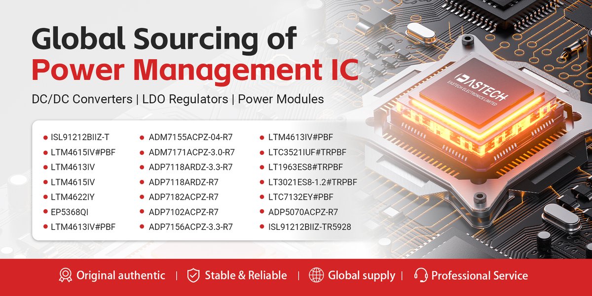 Eastech2004's tweet photo. Eastech offers PMIC to support more efficient and reliable power solutions.

Global Sourcing of Power Management IC
DC/DC Converters | LDO Regulators | Power Modules
https://t.co/O8yT3KGOBc

#renesas #analogdevices #rohm #ICs #integratedcircuit #powersupplies #powermodule #MOSFET https://t.co/qmBBsTbkOL