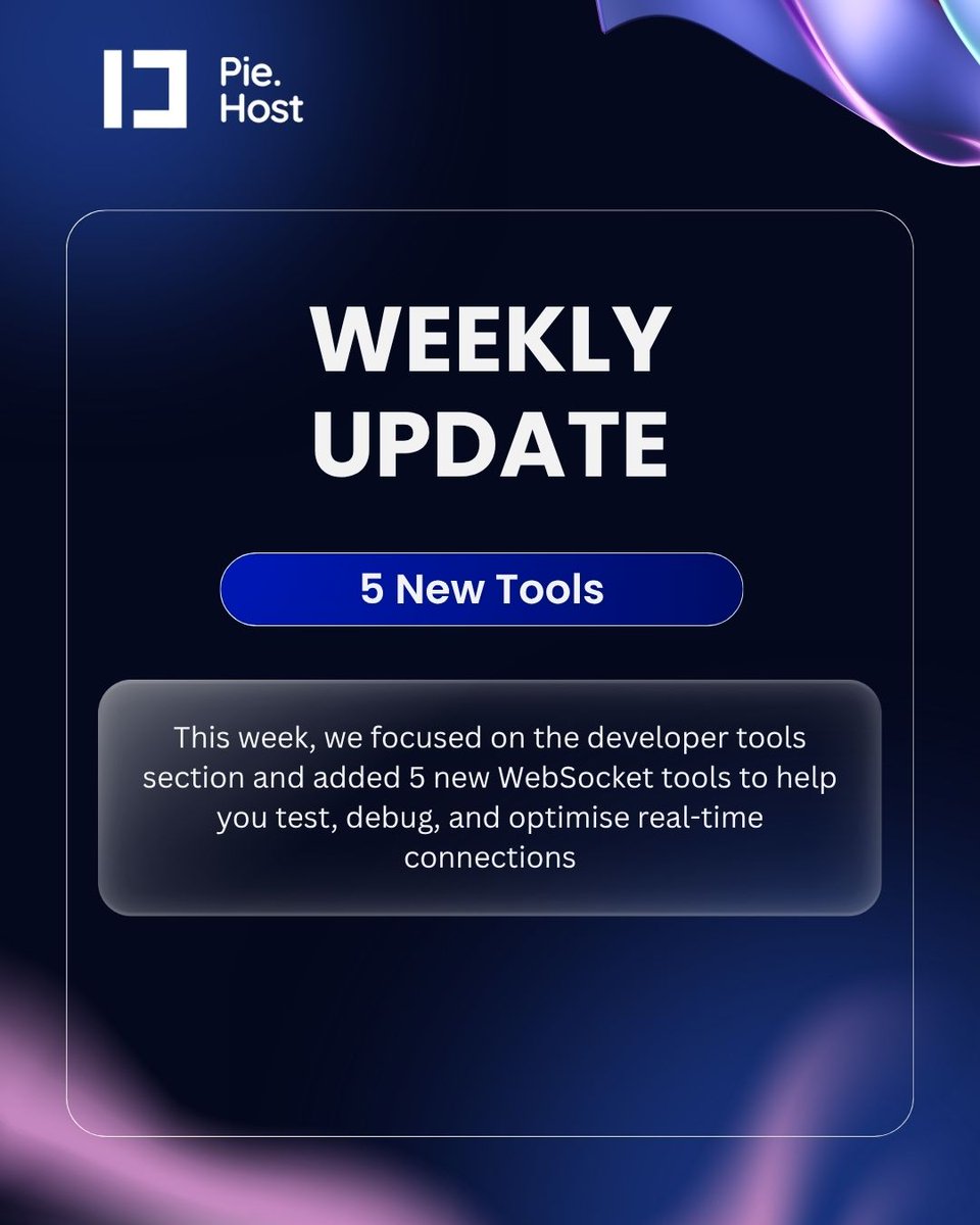 pie_host's tweet photo. This week, we focused on the developer tools section and added 5 new WebSocket tools to help you test, debug, and optimise real-time connections:    

1. WebSocket Playground 
2. WebSocket Close Frame Inspector  
3. WebSocket Stability Checker  
4. WebSocket Latency Checker,  and,  
5. WebSocket Stress Tester.    

They’re live on the website—try them out and let us know what you think. Next week: PieSocket self-hosted becomes free!  

Details: https://t.co/A2H3vgEu4J