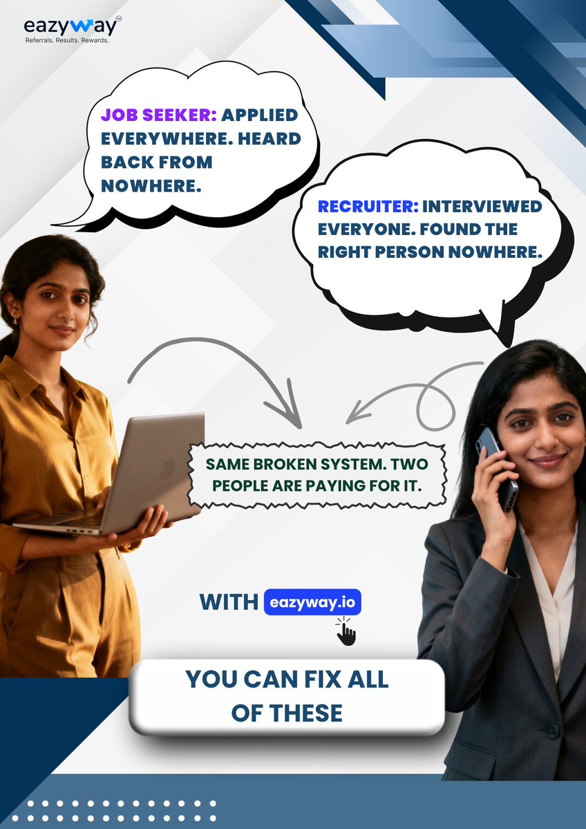 Eazywayconsul's tweet image. It's not a talent shortage. It's not a candidate shortage.

It's a matching problem that's been unsolved for too long.

eazyway.io is fixing this. Sign up now. Link in bio

#EazyWay #HiringInIndia #JobSearch #Recruitment