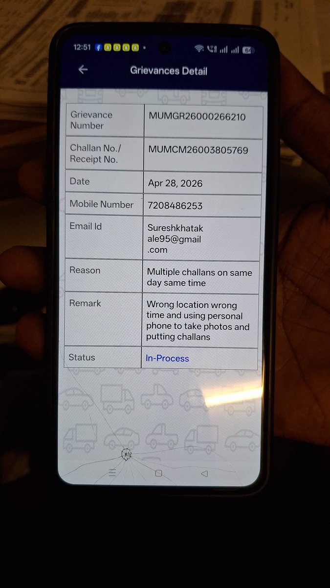 khatkale_suresh's tweet image. माझ्या वाहन क्रमांक MH01 DF 2638 वर दिनांक 28/04/2026 रोजी चुकीचे वाहतूक चलन लावण्यात आले असून, नमूद केलेले ठिकाण व वेळ चुकीची आहे.
तरी कृपया सदर चलनाची तपासणी करून ते रद्द करण्यात यावे.@MTPHereToHelp @MumbaiPolice @CPMumbaiPolice #mumbaitraffic