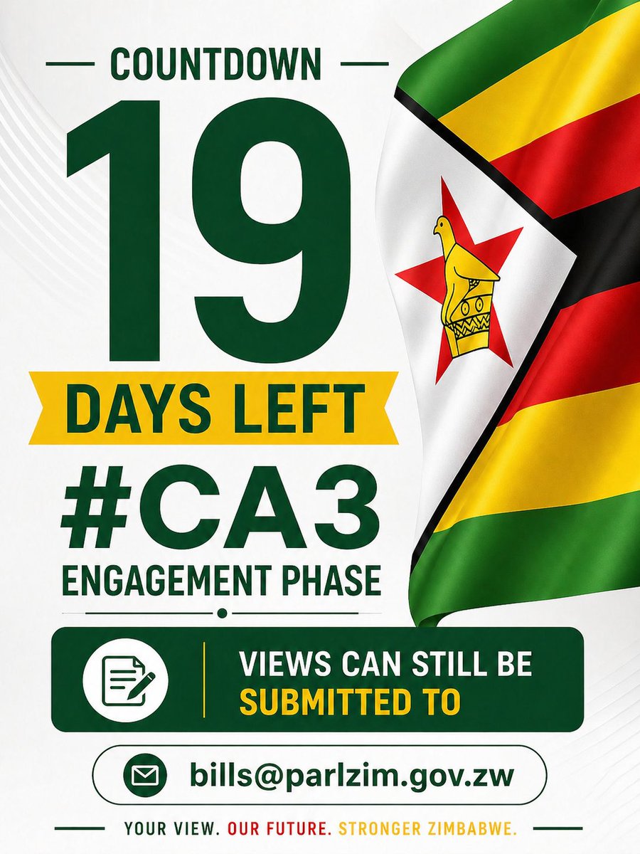 Tchigumira78's tweet image. 19 days to go 🇿🇼

The clock is ticking engage, contribute, and be part of the process shaping our future.

#CA3 #YourVoiceMatters #Vision2030