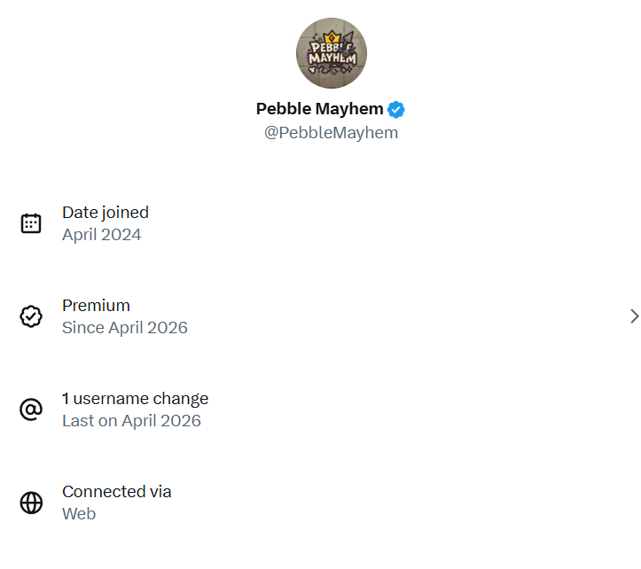 Tonin_eth's tweet photo. ⚠️ Heads up.

@PebbleMayhem is impersonating @51pkr  a real game with Early Access live on Steam.

The evidence is right there:

> Account created: April 2024
> Username changed: April 2026 (same month they got verified)
> No location. No history. Connected via Web.

Meanwhile @51pkr:
> Created: October 2022
> Based in Korea
> Actual game. Actual team.

They rebranded right before pushing whitelist registrations and Web3 / NFT content under a stolen identity.

The real Pebble Knights has zero connection to crypto.

Don't connect your wallet. Don't register. Report the account.

New proof: They´re going to block me