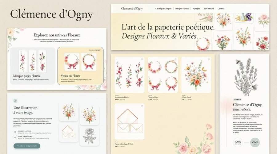 ArxSystema78's tweet photo. Papeterie &amp; illustration : le site doit être le portfolio, pas juste sa vitrine. Galerie intégrée, identité visuelle cohérente jusque dans les détails typographiques. Quand le métier est visuel, le site n'a pas le droit d'être banal. #WebPro #UX https://t.co/zGBFa3Lxgw