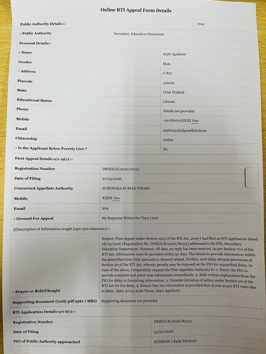 arpitdefence's tweet photo. @myogiadityanath @UPGovt @UPGovtEducation @gulabdeviup #RTI #Pensiondelay https://t.co/8cP32E33TS