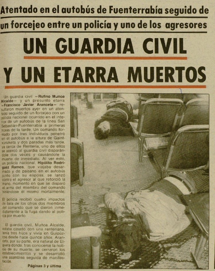 vctorst2's tweet image. Un día como hoy de 1980 #ETA asesinó en #Lezo (#Guipúzcoa) al @guardiacivil RUFINO MUÑOZ ALCALDE.

Regresaba a su casa en #Fuenterrabía en un autobús de línea al que subieron tres pistoleros que le dispararon. 

Un @policia de paisano les hizo frente.

#MEMORIA