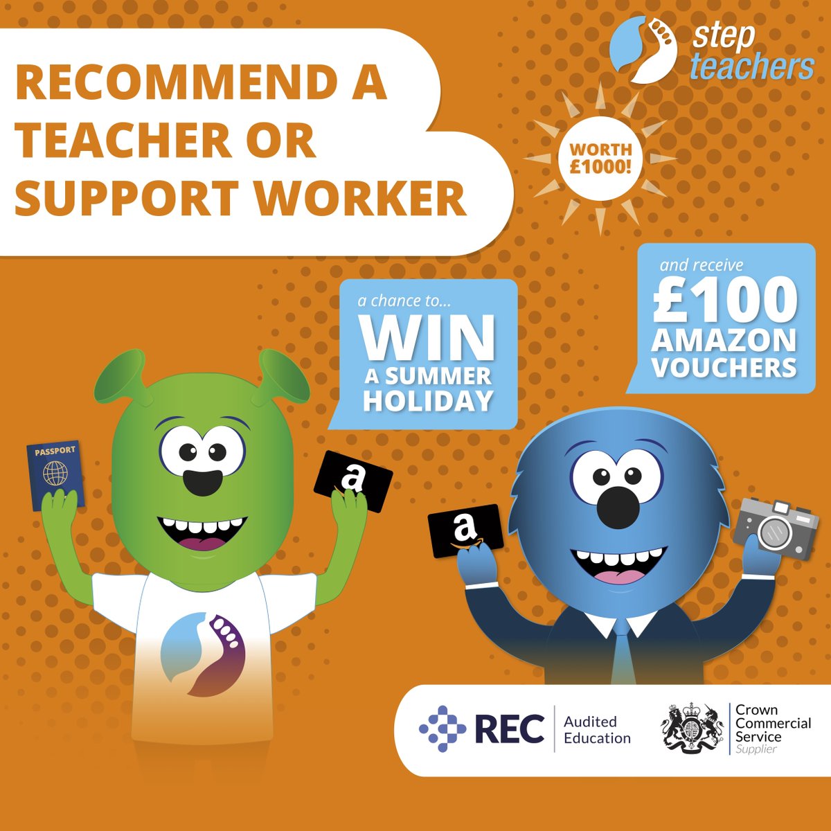 Step_Teachers's tweet image. Recommend a Teacher or Support Staff! 🌟
Get a £100 #AmazonVoucher when they work 20 days 🎁
PLUS you're both entered to #WinAHoliday worth £1,000! 🏖️✈️

✅ Faster rewards – just 20 days
✅ Double the win – voucher and holiday chance

👉 eu1.hubs.ly/H0sfKsK0

#StepTeachers