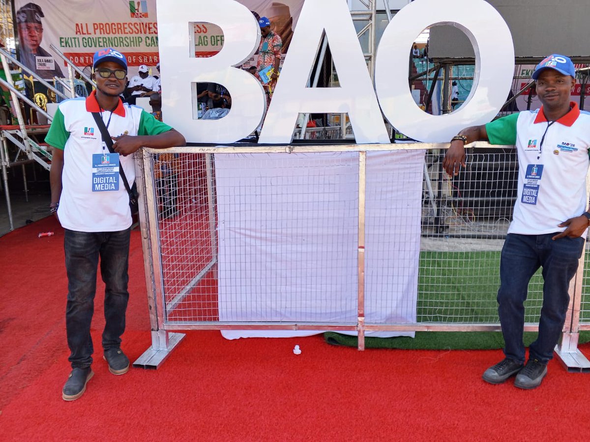 EkitiArshavin's tweet image. Myself and Alao Surajudeen Opeyemi on duty yesterday as member of Digital/ Social media campaign committee for the re-election of our performing and Omoluabi Governor @biodunaoyebanji Flag-off Campaign at Ekiti Parapo Pavilion. 

#BAO2026
#BAO2BAO
#Back2Back