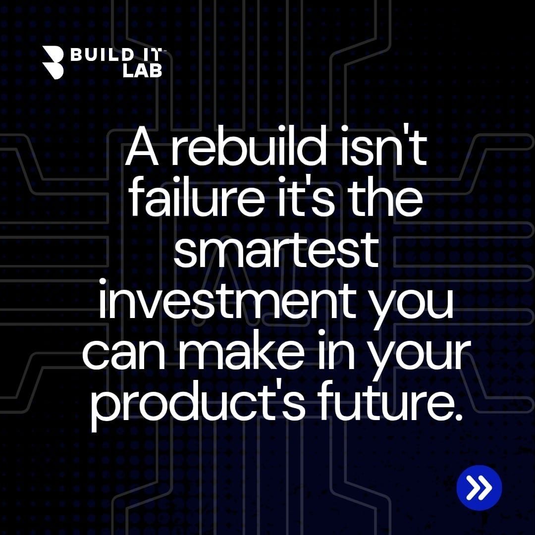 BuilditlabDev's tweet image. Patching a broken product only delays the inevitable.

If your users are working around your features,  it's time to rebuild. 

At BuildIt Lab we do it the right way.

#BuildItLab #ProductDevelopment #StartupTips #TechFounders #BuildSmart