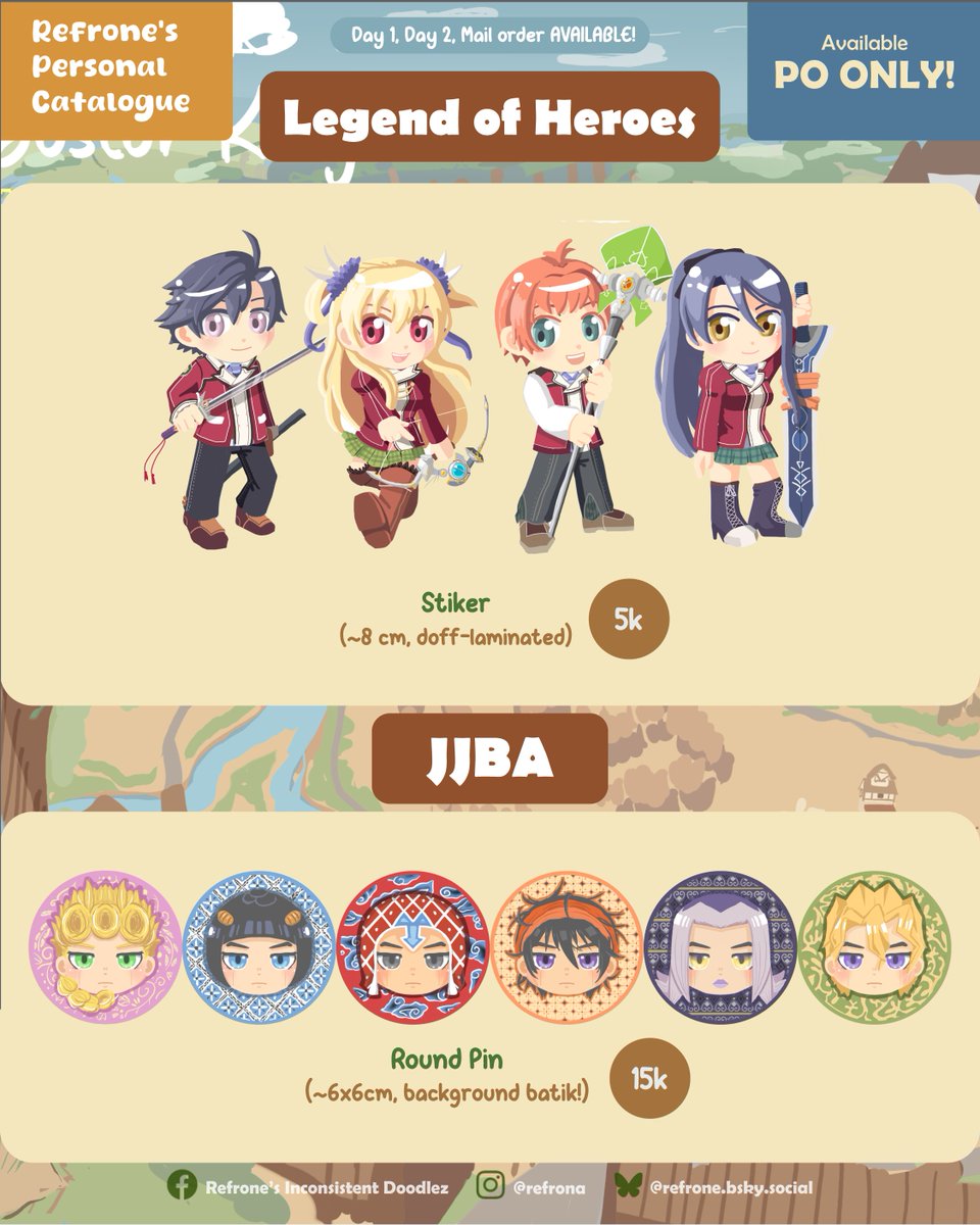 Refrone2's tweet image. [3/4]

Merch available PO ONLY: HSR, Danganronpa, Trails, JJBA, Obey Me!, Cells at Work, Touhou

Aku ga jual barangnya OTS, tapi masih bisa dipickup OTS ya klo PO ❤️

#hsr #danganronpa #trails #jjba #obeyme #cellsatwork #Touhou