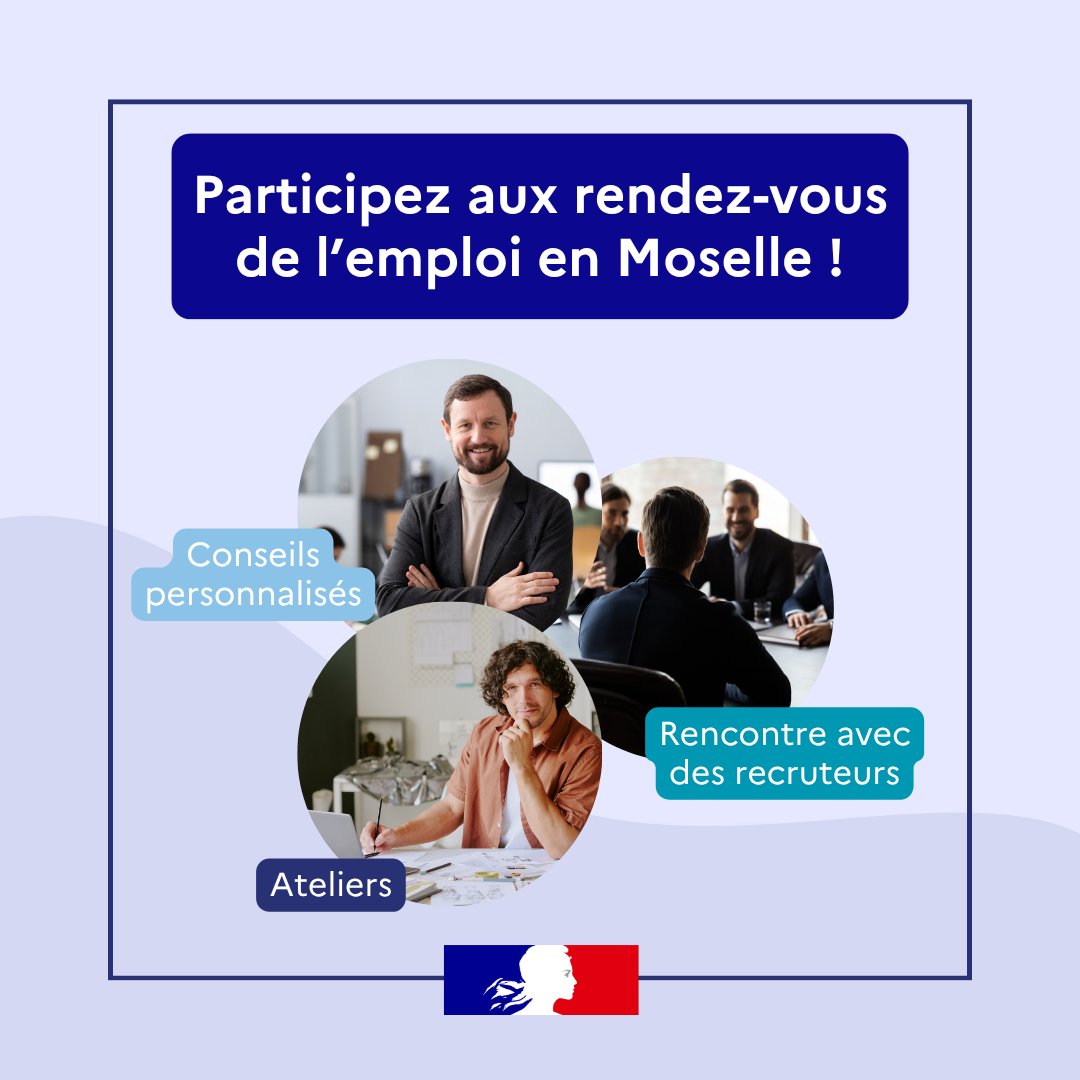 Prefet57's tweet image. #Emploi 💼 | À la recherche d’un job, ou d’une nouvelle opportunité de carrière en #Moselle ? Les rendez-vous de l’emploi sont de retour en Moselle !

L'État et ses partenaires, qu'il s'agisse de France Travail, les Missions Locales ou Cap Emploi, se mobilisent pour vous