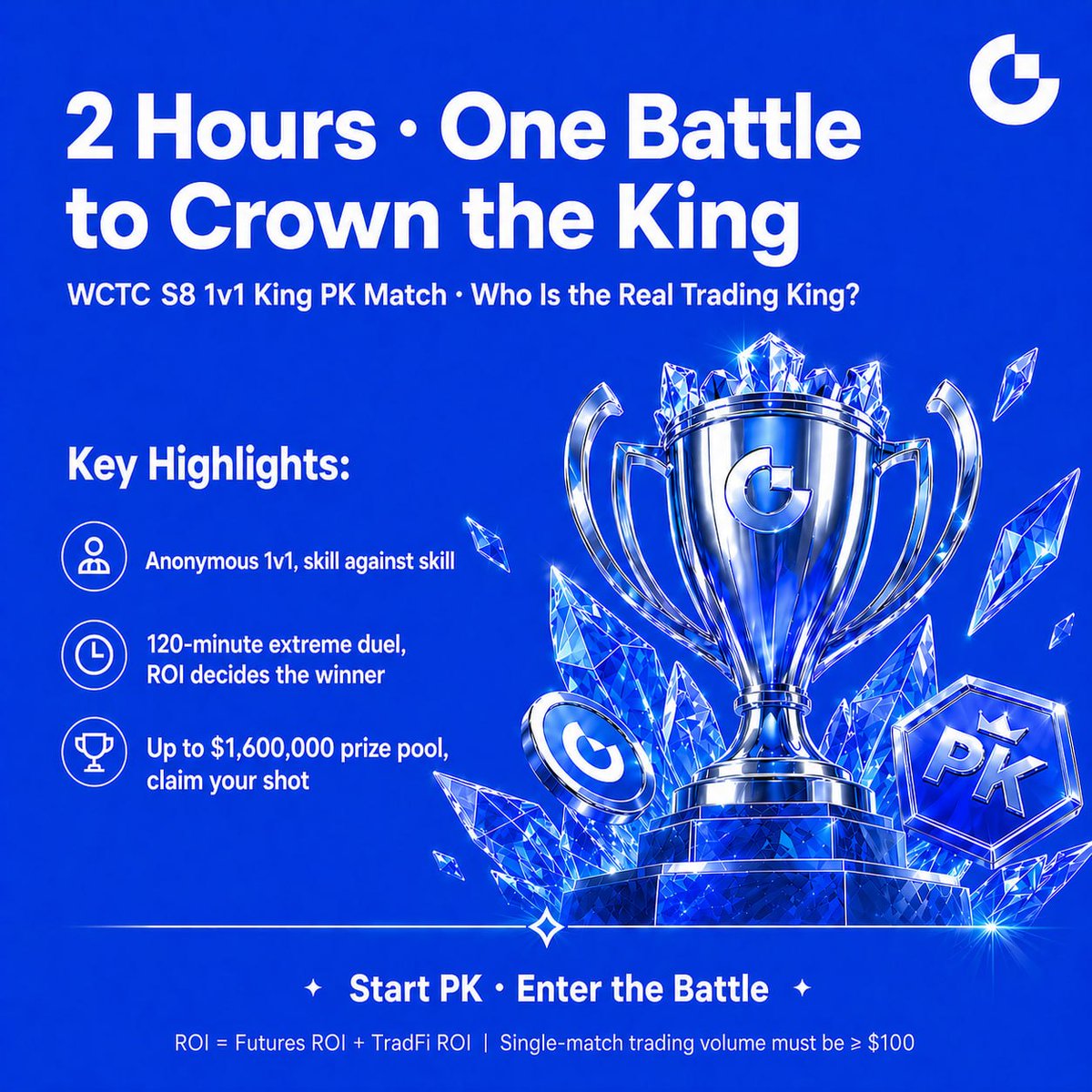 Hashmishah2050's tweet image. ⚔️WCTC S8 1v1 King’s PK Battle Who’s the True Trading King?   Anonymous 1v1 Face-Off. 
No filters, only pure skill!   120-Minute Trading Duel 
💰Up to $1,600,000 Prize Pool!
!   
Minimum $100 single-trade volume Join the Battle Now  gate.com/competition/wc…  #WCTCS8 #KingPK #Gate