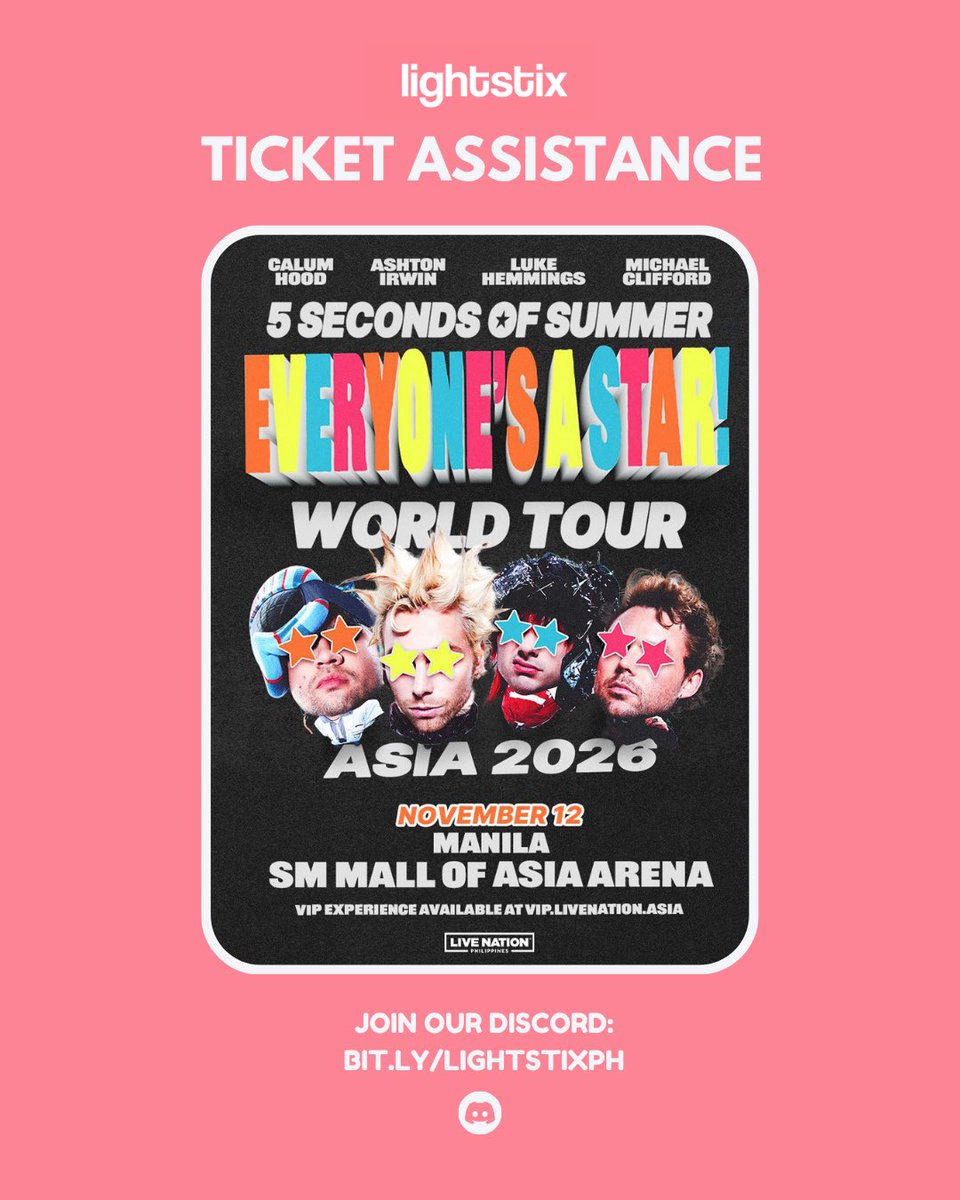 lightstixph's tweet photo. 5SOS: EVERYONE’S A STAR! WORLD TOUR — MANILA

Ticket Assistance

Why choose us?
✨ Smooth and hassle-free transaction
✨ Secured under your own name and account
✨ Proven and trusted service from hundreds of testimonies
✨ Payment after securing**

Avoid the sold-out stress, and let us handle everything for you — secure your tickets now with us!

💬 Join our Discord: https://t.co/g9Wf7iZGKP

#5SOSinManila