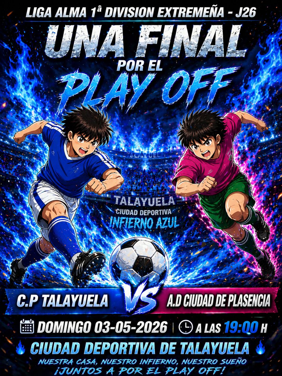 🔥 UNA FINAL POR EL PLAY OFF 🔥
Este domingo la Ciudad Deportiva será un auténtico INFIERNO AZUL 💙🔥
🆚 A.D CIUDAD DE PLASENCIA
📅 03/05/2026
⏰ 19:00 H
💥 Nos jugamos TODO
👊 Con nuestra gente, en nuestra casa

🔥 ¡Llenemos la grada y llevemos al equipo en volandas!