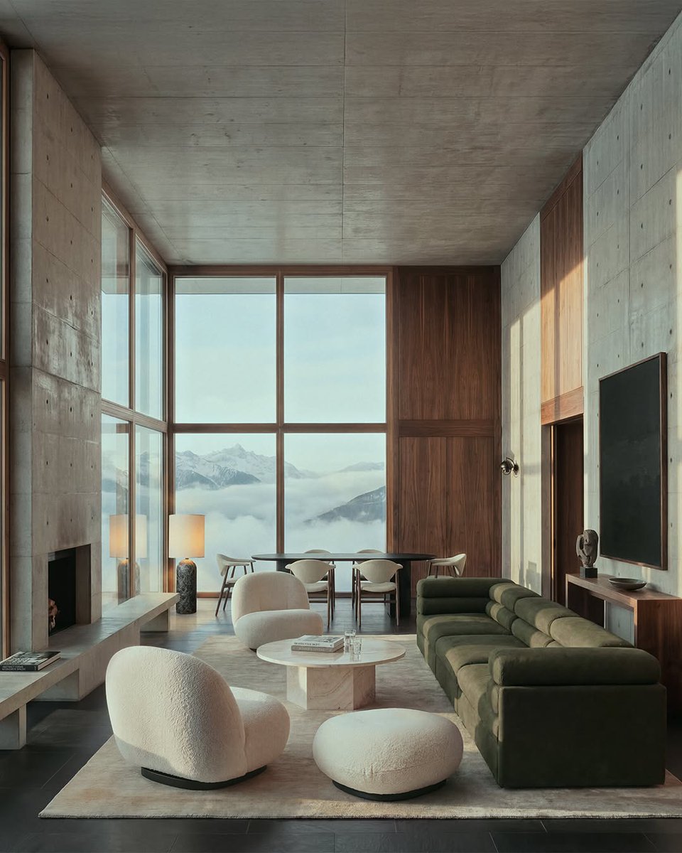 VioletK93042's tweet photo. The Pacha Lounge Chair by Pierre Paulin redefines sitting as a sensation - low, generous, and softly rounded. A sculptural presence that feels both grounded and weightless.

Set within an alpine dreamscape, its curves echo the sky, lightly touching t... https://t.co/olbiVyTNjJ