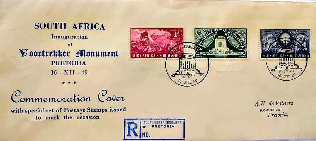 4 different Commemorative Covers from South Africa.
Cancellations : Pretoria,South Africa.
Dt. 16.XII. 1949.
Inauguration of Voortrekker Monument , Pretoria, South Africa on 16.12.1949 by the then Prime Minister D.F. Malan.
#Philately.