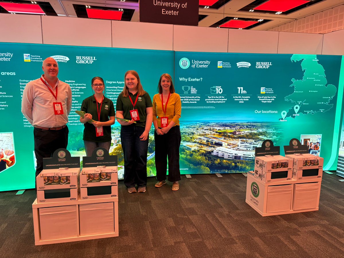 DiscoverUniExe's tweet photo. It's day 2 at @ucas_online Newport, and we're ready to go 👋🏴󠁧󠁢󠁷󠁬󠁳󠁿 Come along and speak to our amazing staff and students about all things the University of Exeter! 
#DiscoverUniversity #UCAS https://t.co/M8Fpolxt0a