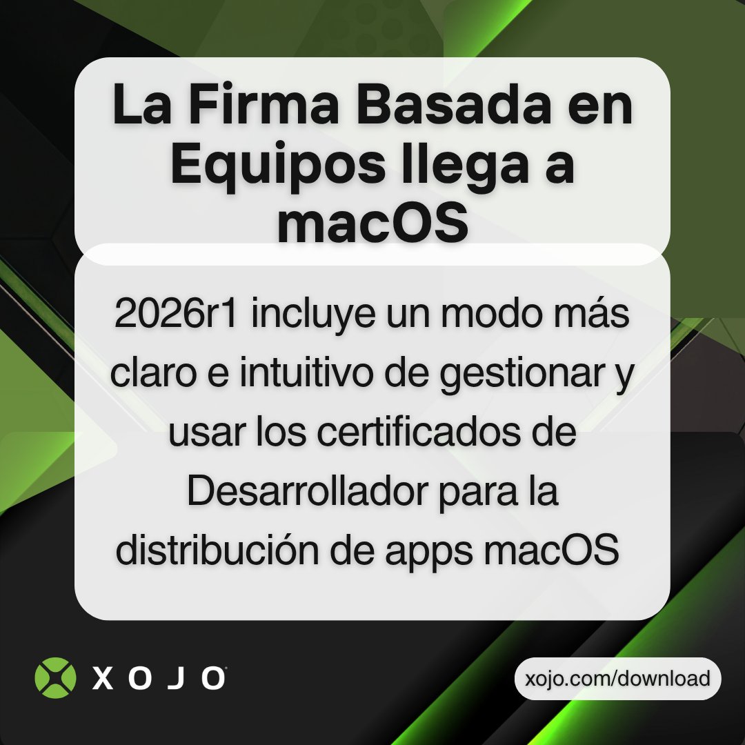 xojoES's tweet image. Con Xojo 2026r1 llega la firma basada en equipos para la distribución de apps en macOS: más sencillo e intuitivo. Lee como se ha simplificado el proceso en el blog de Xojo:

blog.xojo.com/2026/03/31/tea…

#Xojo #macOS #AppStore #Certificados #FirmaDigital