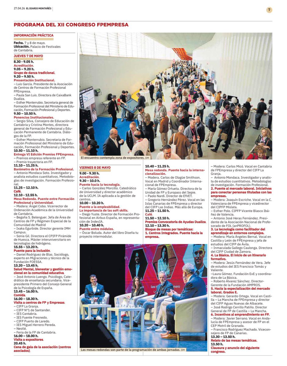 XII Congreso FPEmpresa ➕️Muestra F🅿️ Cantabria: 7️⃣ y 8️⃣de mayo. Palacio de festivales y Palacio de exposiciones. "Tendiendo puentes".🤝
#cantabriafpyep
#educantabria 
#fpempresa