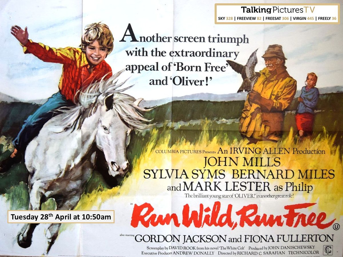 TalkingPicsTV's tweet photo. The classic story of a boy who finds an emotional release through his love for a wild, white colt.
🐎 RUN WILD, RUN FREE (1969) 10:50am #MarkLester #JohnMills #SylviaSyms #BernardMiles #GordonJackson drama #TPTVsubtitles https://t.co/LkNCqZK5NG