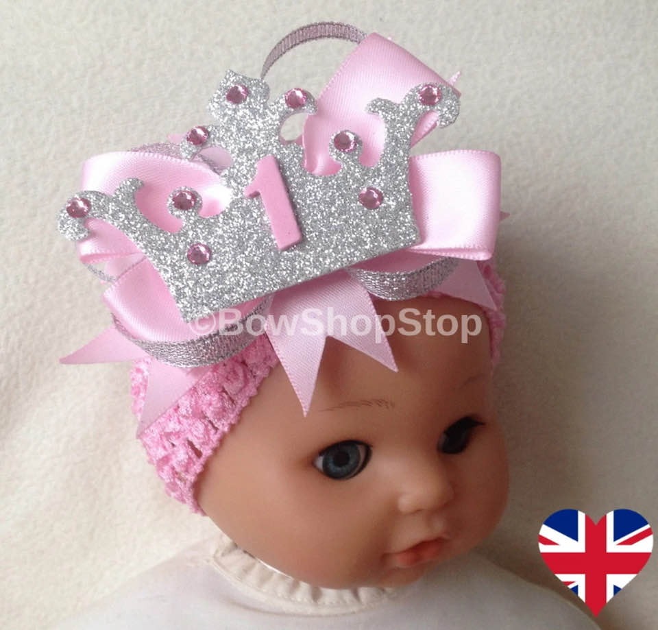 Check out Headband Pink Age 1 Badge Crown &amp; Satin Ribbon Birthday Hair Bow Cake Smash ebay.us/m/QnhImX #eBay via <a href="/eBay_UK/">eBay UK</a>