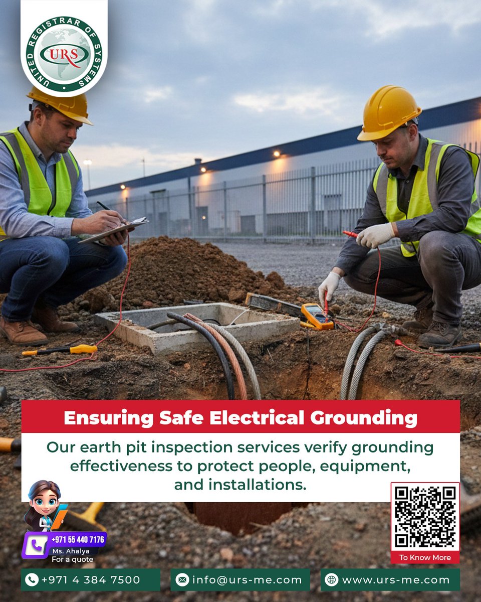 ursmiddleeast's tweet image. Our earth pit inspections verify grounding performance to protect people, equipment, and installations.

Visit urs-me.com

#earthpitinspection #electricalgrounding #electricalsafety #earthing #powerprotection #industrialsafety #riskprevention #inspectionservices