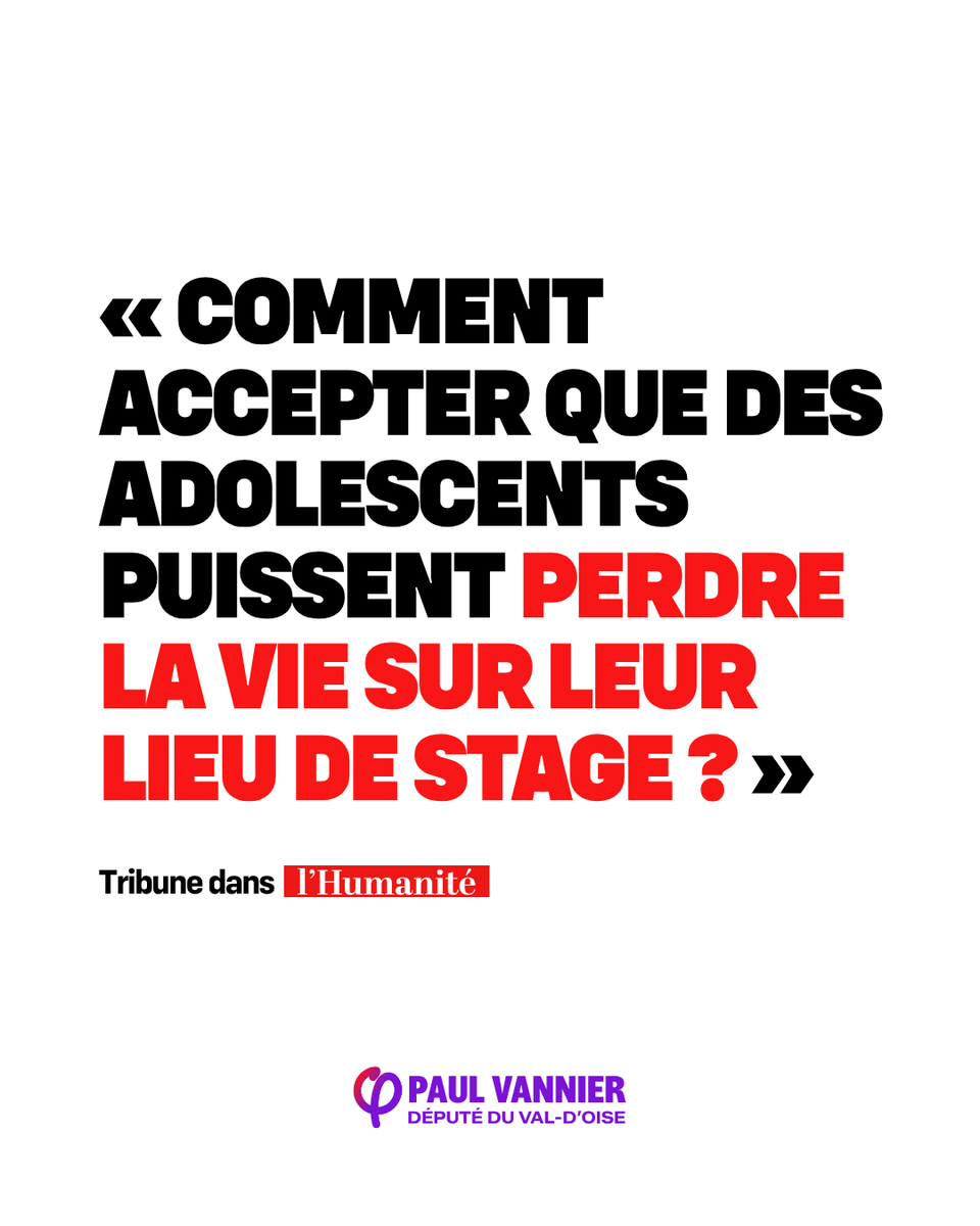 PaulVannierFI's tweet photo. Le 17 avril dernier, Calvin, 15 ans, décédait au cours d’un stage d’observation dans une entreprise de BTP, percuté par un engin de chantier. Il est le 6e mineur depuis 2025 à perdre la vie pendant un stage.

Avec 48 parlementaires de gauche, nous demandons la suspension des stages pour les mineurs, le temps de garantir leur sécurité.

Je déposerai prochainement une proposition de loi.

👉 Notre tribune dans l’Humanité : https://t.co/CIOOl7pJGJ