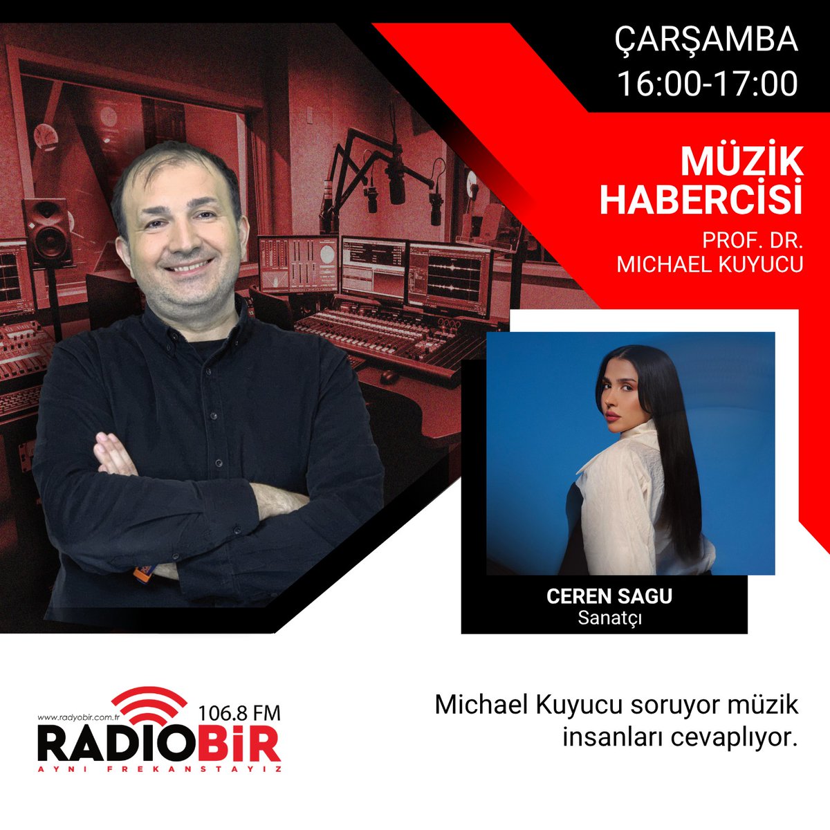 RadyoBircomtr's tweet photo. Prof.Dr. Michael Kuyucu'nun hazırlayıp sunduğu Müzik Habercisi'nin bu haftaki stüdyo konuğu; Sanatçı Ceren Sagu olacak. Müzik Habercisi, her çarşamba saat 16'da RadyoBir'de. @cerensaguu @michaelkuyucu https://t.co/zuNYcNunOK