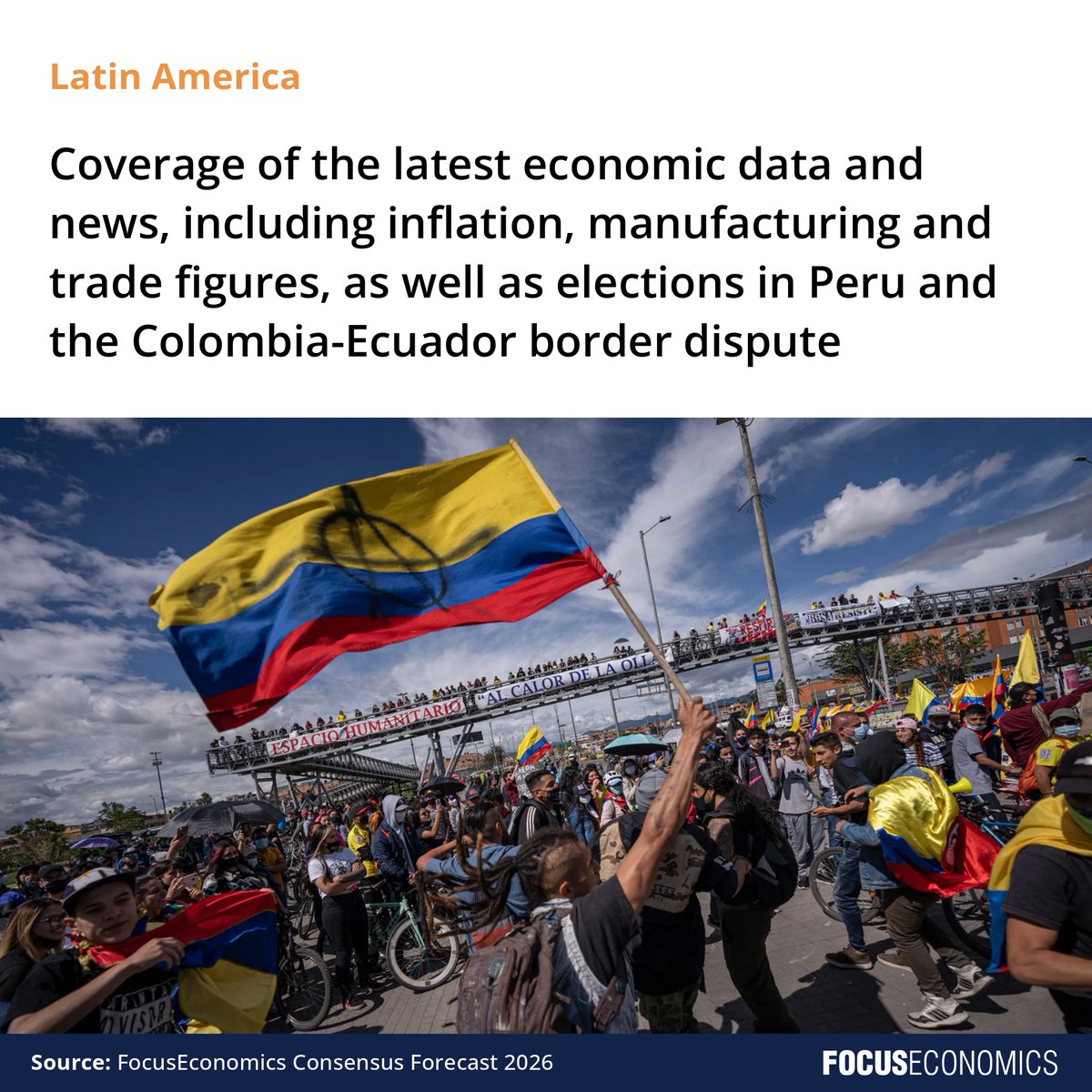 FocusEconomics's tweet photo. What to Watch For in Macroeconomics?

🌎 Last week, we published our latest analysis and forecasts for Central and Latin America. Here's what our latest report covers:
 
🔎 How central banks in the region (Brazil, Chile, Mexico...) have responded to surging energy and fertilizer prices as a result of the Iran war and closure of the Strait of Hormuz

📉 GDP data for the fourth quarter of 2025 and the year as a whole for Argentina, Chile, Costa Rica, Ecuador, Paraguay and Uruguay, plus economic activity data from January 2026 for Argentina, Brazil, Colombia, Mexico, Panama and Peru

🤝 Coverage of the latest economic data and news, including inflation, manufacturing and trade figures, as well as elections in Peru and the Colombia-Ecuador border dispute 
 
Get all the data and analysis via FocusAnalytics: 
https://t.co/RS9CQ3vviF

#EmergingMarkets #LatinAmerica #MacroResearch  #CentralBanks #MonetaryPolicy #Inflation