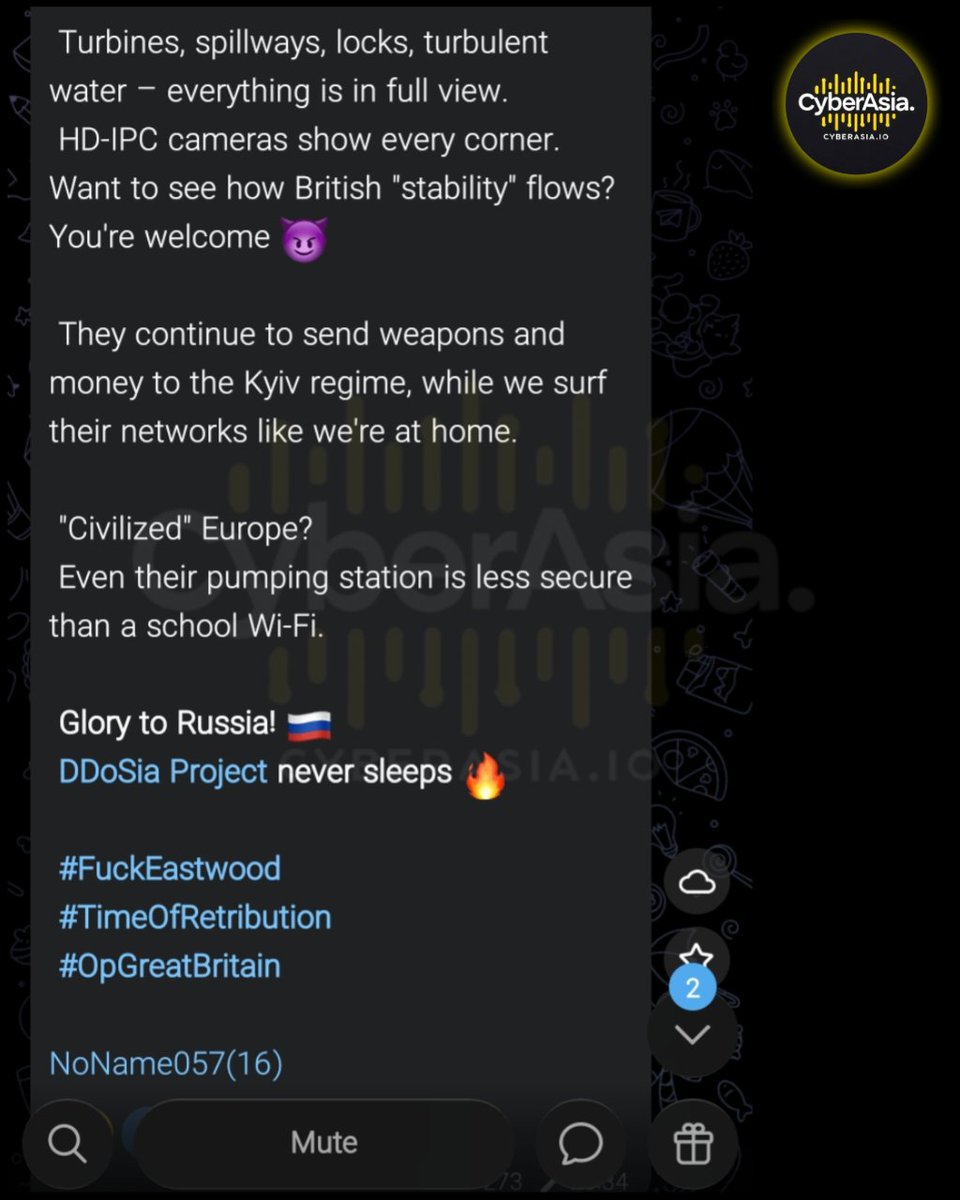 cyberasia_io's tweet photo. 🚨 UK Alert 🇬🇧

The pro-Russian hacktivist group NoName057(16), through its DDoSia Project volunteers, has claimed to have successfully infiltrated the CCTV systems of critical hydraulic infrastructure in the United Kingdom.

#NoName057 #UnitedKingdom #CCTVHack #DDoSia https://t.co/dV6i8v7l1M