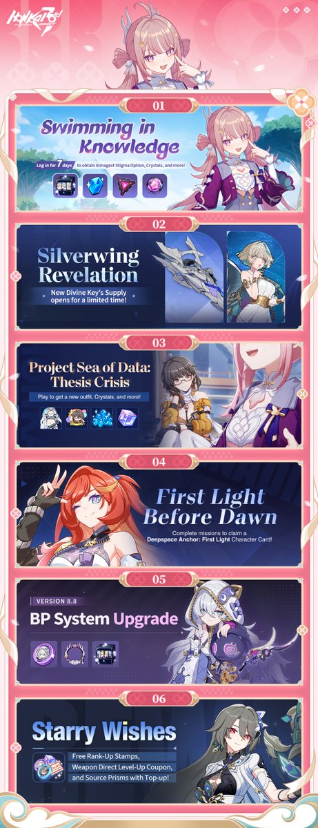 HonkaiImpact3rd's tweet image. ☆☆ Version Release Week Events Update ☆☆
After the v8.8 update, AstralOp Supply for Bailu Youyun, featured event Project Sea of Data: Thesis Crisis, and more will be available!
※ Please refer to in-game announcements for more details.

#Youyun
#HonkaiImpact3rd