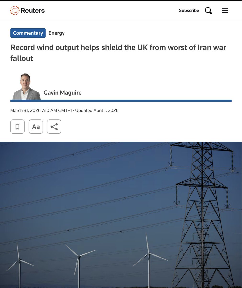 JillBelch's tweet image. Keep Renewables coming! 
Higher #renewable power output has allowed utilities to curb use of fossil fuels, especially within past month when gas prices surged following the outbreak of Iran war.