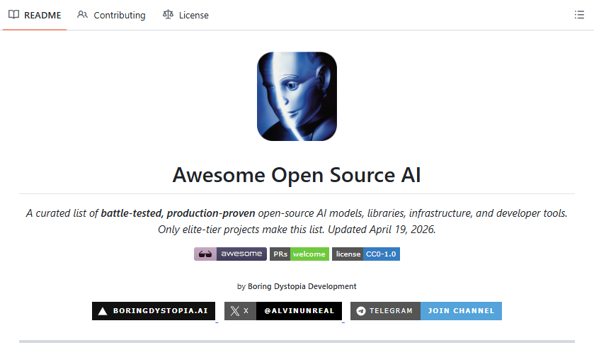 🚨 THIS GITHUB REPO JUST BECAME MY MOST USED BOOKMARK OF 2026.

1000+ free AI tools. One place. Updated every week.

One GitHub repo. Every open source AI tool that actually matters.

Organized. Updated. Free.

Here is what is inside:
↳ The exact models companies like Google,