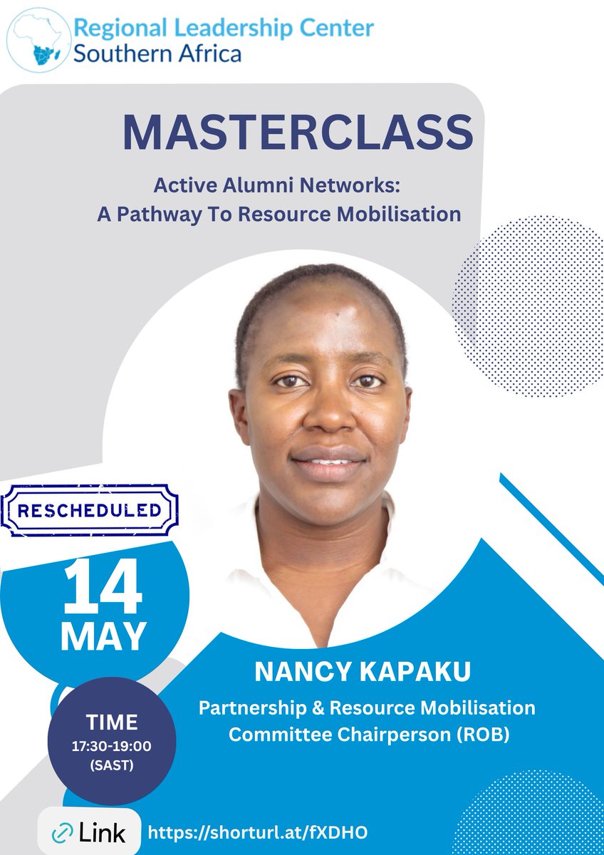 RLC_SAfrica's tweet image. 🔔Update!

Please note that this masterclass has been rescheduled and will now take place on:
Date: 14 May 2026
Time: 17h30 to 19:00
Link: shorturl.at/fXDHO

#masterclass #rlcsa #leadership #development