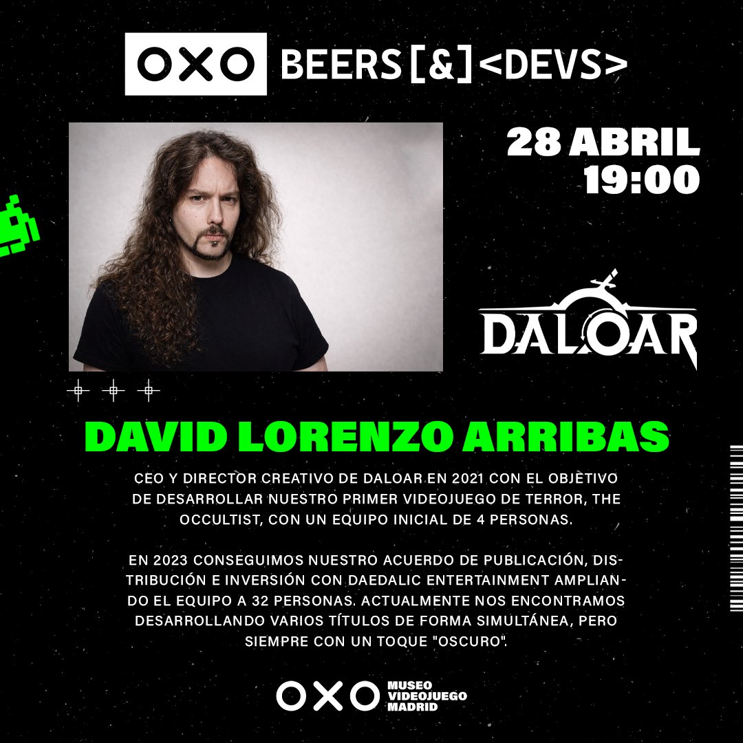 daloarstudios's tweet image. Estamos en Madrid! 👀

Nos vemos a las 19:00 en @OXOMuseoMadrid para una nueva edición de Beers &amp;amp; Devs 🍻

Os contaremos cómo creamos The Occultist y la evolución de DALOAR 💪🏻

📍 OXO Museo del Videojuego 
⏰ 19:00h 
🗓️ Hoy, 28 de abril

#gamedev #oxo #madrid #indiegames