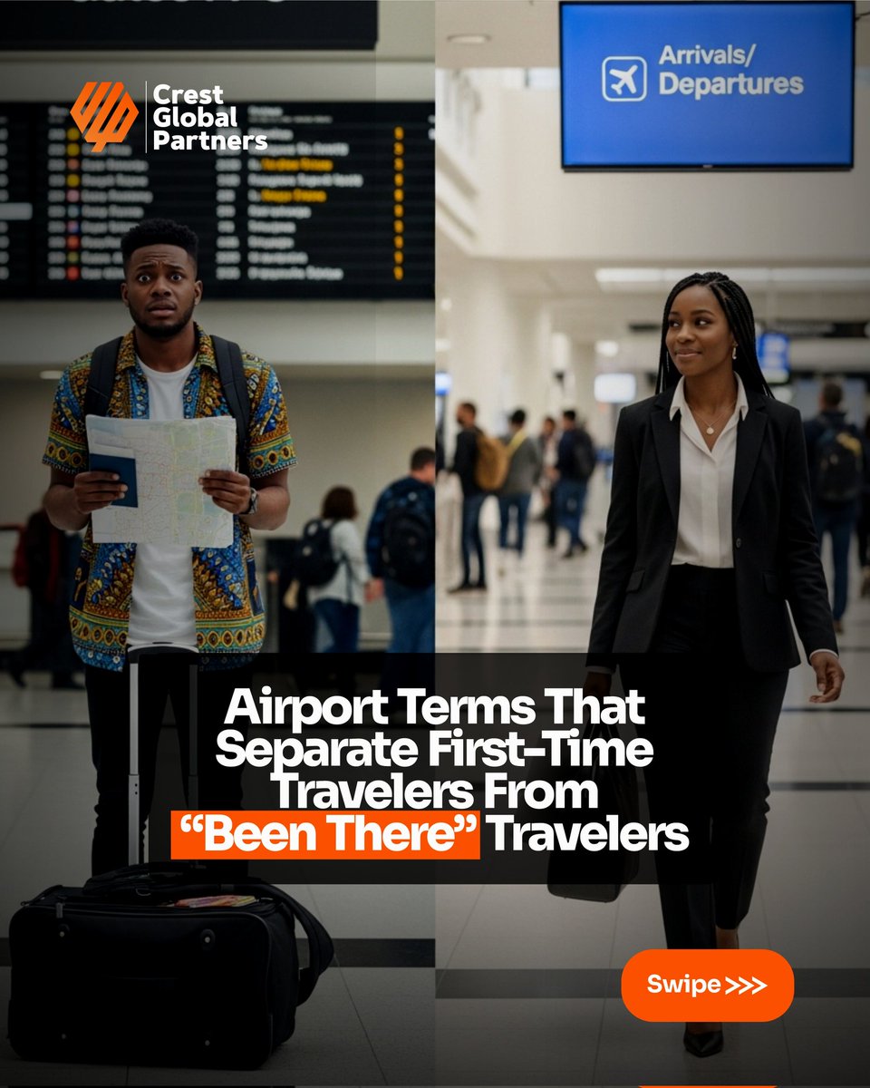 CGPLimited_'s tweet image. 😃 Understanding airport jargons can save you from delays and missed flights especially if you are a first-time traveler.

Save for later and Follow @crestglobalpartners
to learn more 👍🏼 

#FirstTimeTraveler #Airport #TravelTips #FlightVocabulary #CrestGlobalPartners
