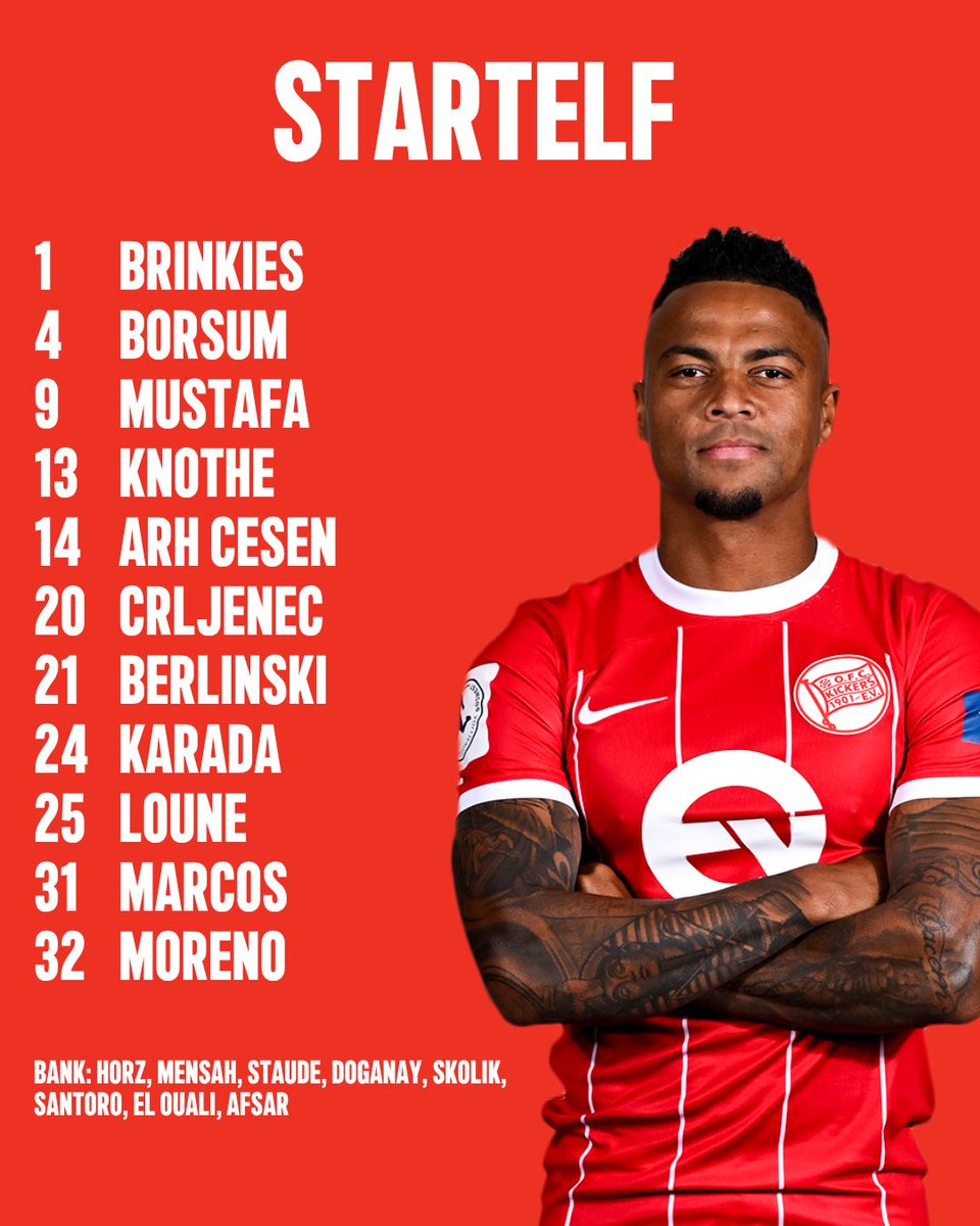 OFC_offiziell's tweet photo. Mit dieser Aufstellung gehen wir ins Auswärtsspiel in Trier! Adam Loune aus unserer U21 gibt sein Profidebüt. 🔴⚪️ #SVEOFC #kickersoffenbach #nurderOFC #dasistoffenbach https://t.co/wqJA0O0yDv