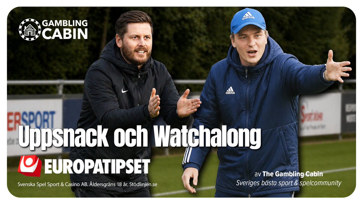 GamblingCabin's tweet photo. ☆ EUROPATIPSET LIVE ☆

🖥 https://t.co/8sAesXeURV
🖥 https://t.co/wUWic1hfns

Välkommen till uppsnack och watchalong Europatipset. Med coach Adam och Liss i spetsen.