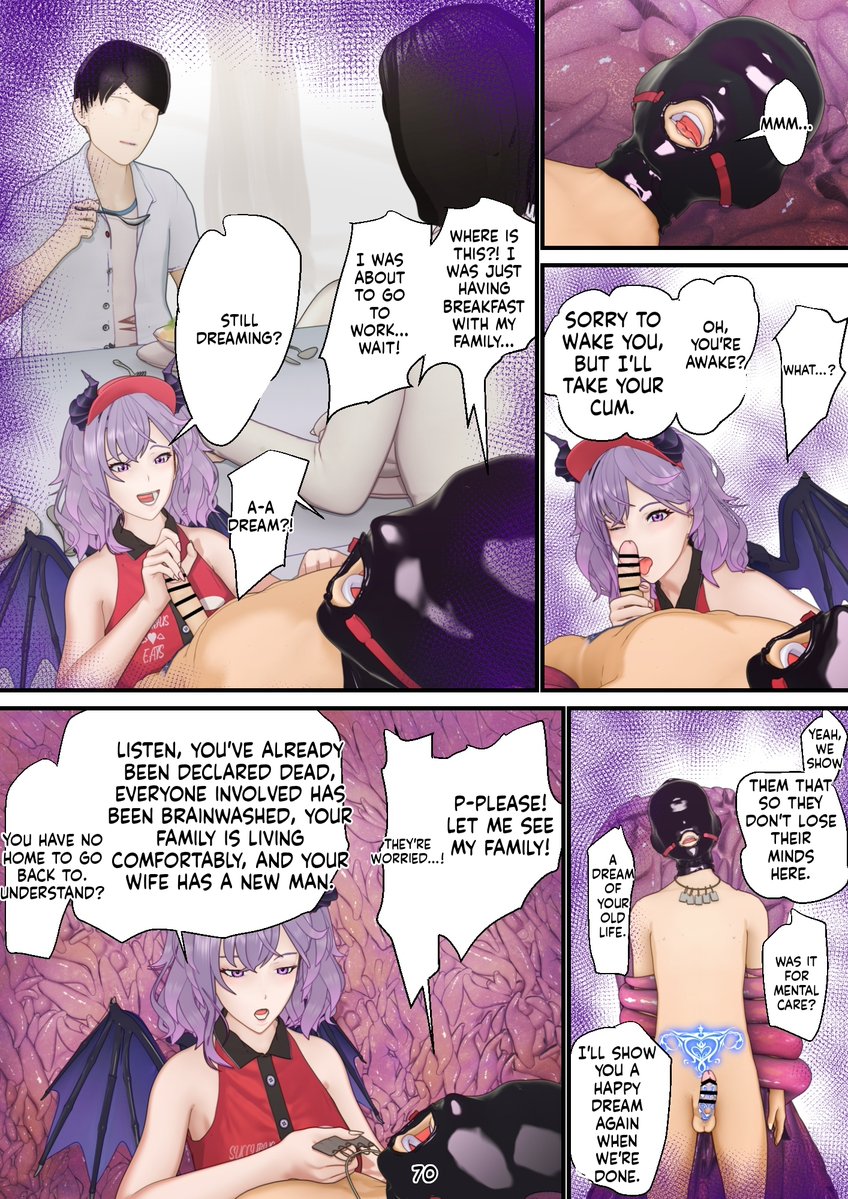 A young human man who has been stripped of his home, family, and job, and is now being used as a semen tank for succubi. 