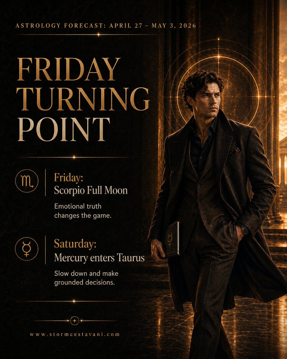 StormCestavani's tweet image. Mercury is still the VIP for April 27 through May 3, 2026, but this week the truth gets harder to avoid. The Scorpio Full Moon exposes what’s really running your life. Swipe through the slides, then tell me what you’re being asked to face.  #astrology