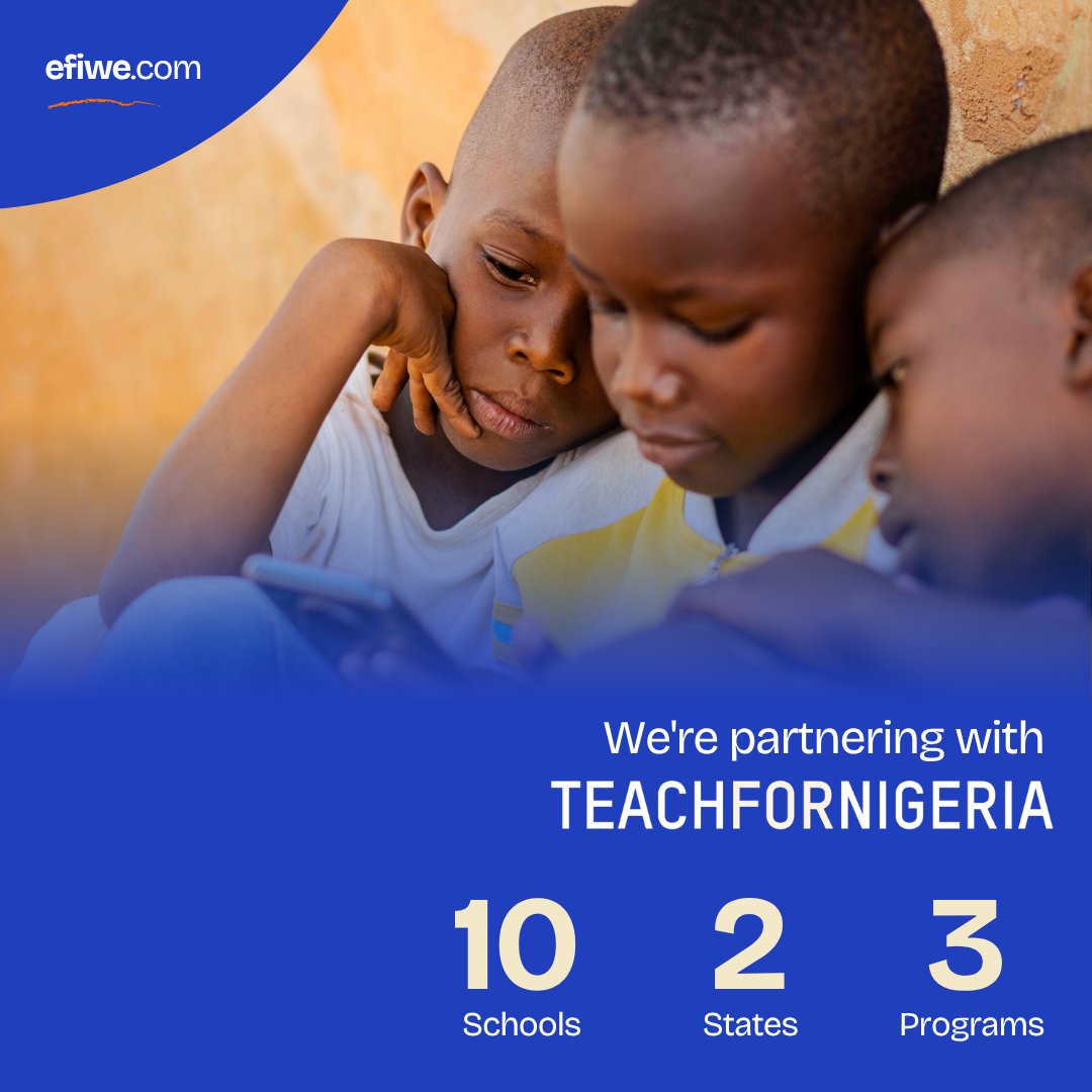 WithEfiwe's tweet photo. We're partnering with Teach For Nigeria.
Starting May 2026, 10 TFN Fellows across Lagos and Ogun State will introduce Efiwe's coding curriculum to their students.
Read the full announcement: https://t.co/FMTZ0cgNRq
#Efiwe #TeachForNigeria #CodingEducation #DigitalInclusion https://t.co/43abVs7jUU