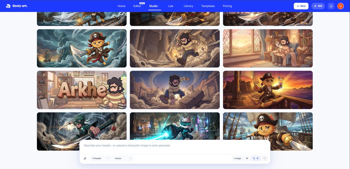 We've made one of the biggest updates for Reely and improved the studio that can generate custom-sized headers for banners like X, Discord, YouTube, website header, etc.

Creating amazing headers using your PFP is now incredibly easy. 

We're very close to launching, stay tuned!