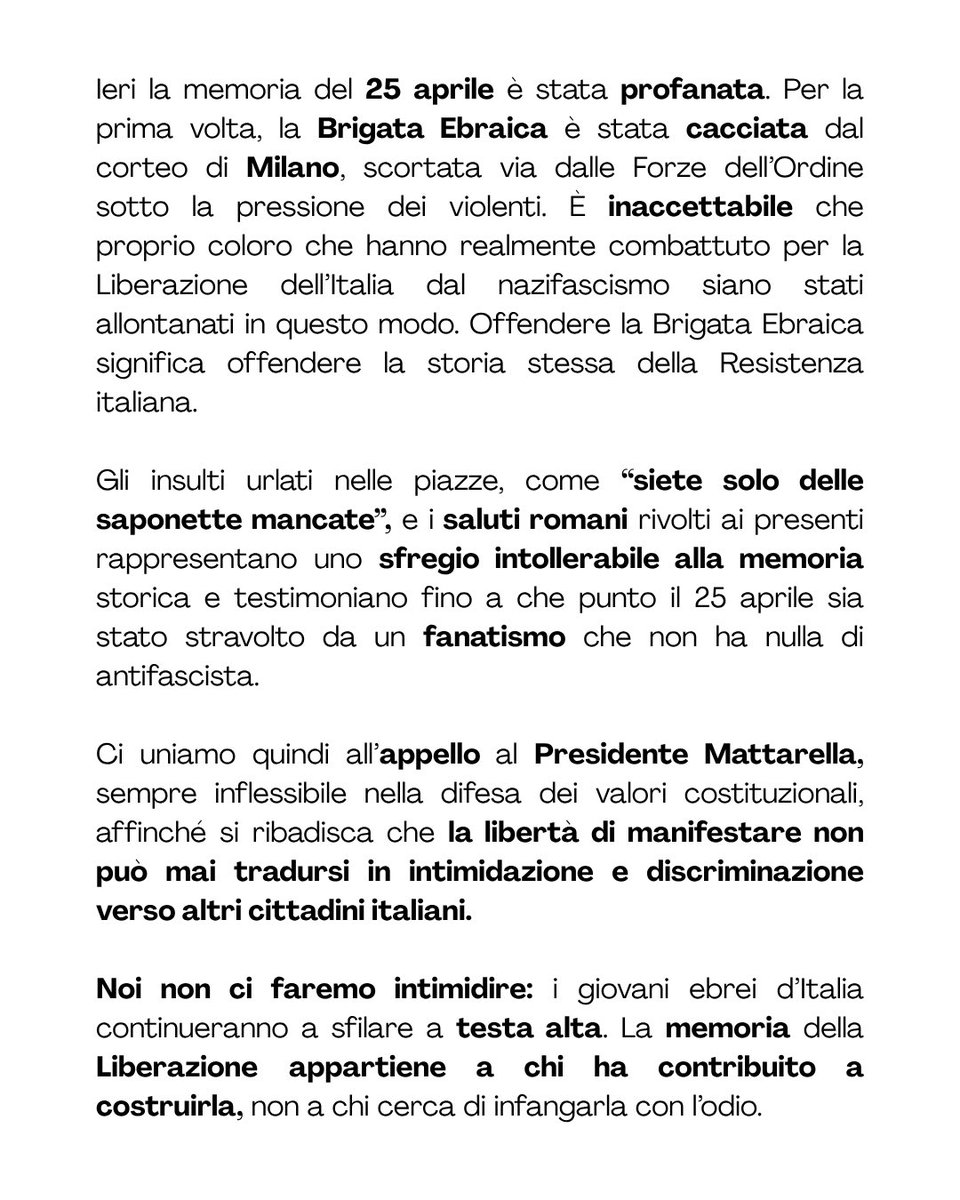 ugei_it's tweet photo. 🔹Cacciare la Brigata Ebraica dal corteo è profanare la memoria della liberazione https://t.co/V69Ld2nByM