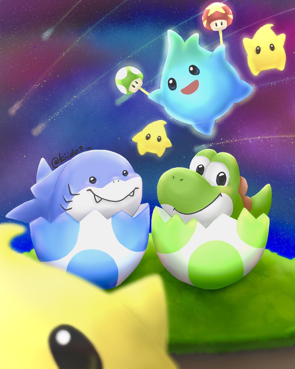 kiidot_'s tweet image. チコに囲まれる🦈

#jeffthelandshark 
#yoshi #luma 
#SuperMarioGalaxyMovie