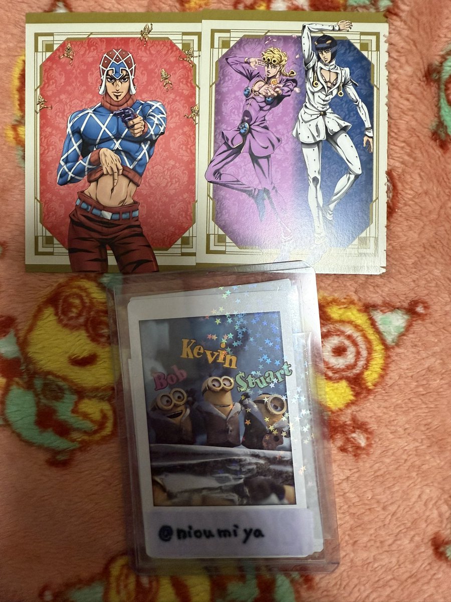 nioumiya's tweet photo. 【交換】アニメイト ジョジョ フェア 特典 5部 3部

譲）ミスタ、ジョルノ&amp;ブチャラティ

求）ポルナレフ単体、ジョルノ単体

都内手渡し、郵送 https://t.co/hU8je75Vri