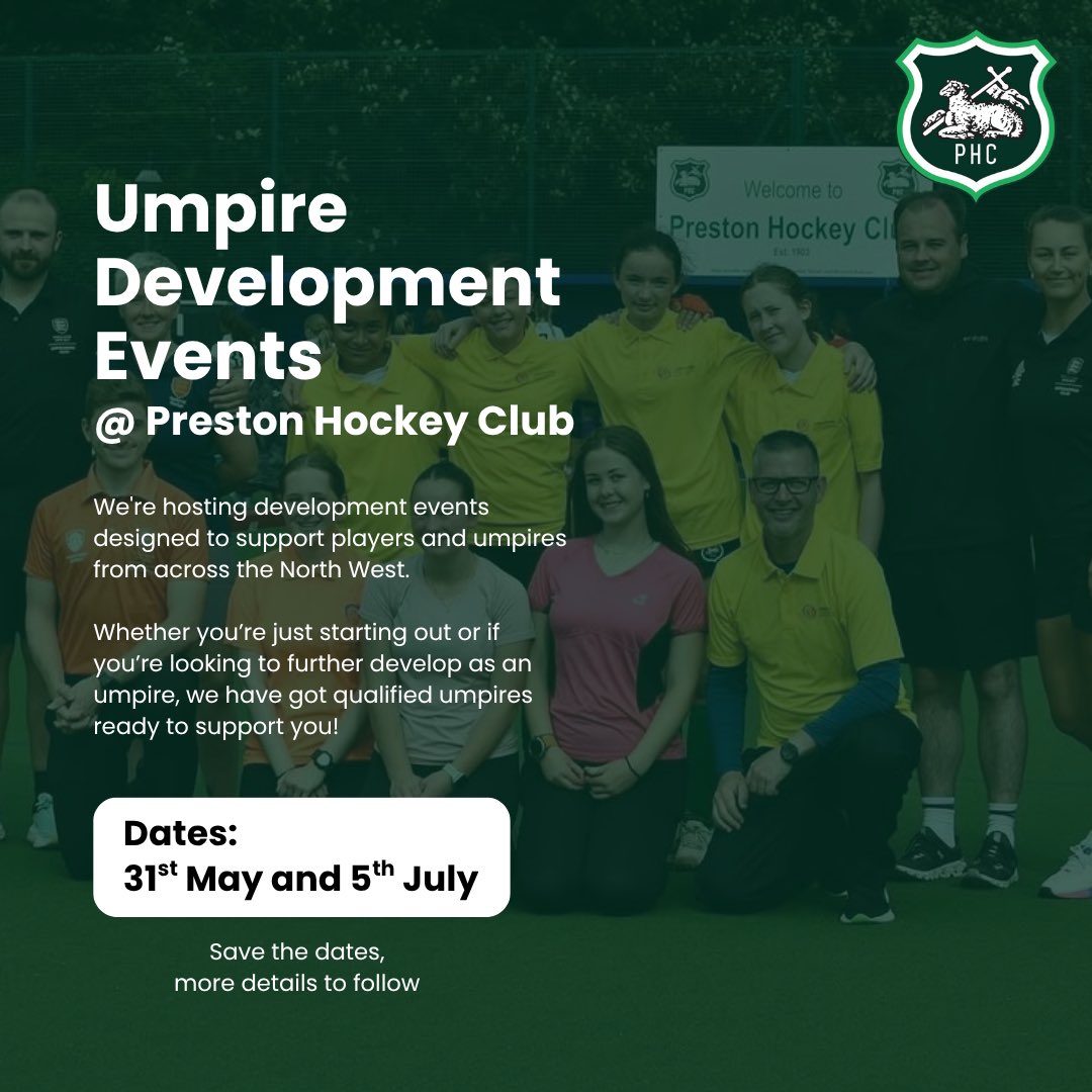 PrestonHC1903's tweet image. SAVE THE DATES 🏑☀️

Super Saturdays:
13th June 🏳️‍🌈 (Pride themed)
18th July

Women’s Sundays:
31st May
5th July

Umpire Development events:
31st May
5th July

Booking forms for these events will go live in the coming weeks, stay tuned!

#phc #preston #hockey #summerleague #umpire