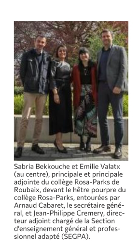 gral's tweet photo. Et parmi les facteurs qui expliquent la réussite d'établissements en REP+ comme le collège Rosa-Parks, ajoutons la cohésion des équipes, à commencer par l'équipe de direction. La photo qui illustre le texte est tout un symbole ! https://t.co/jzt0f3jMkD