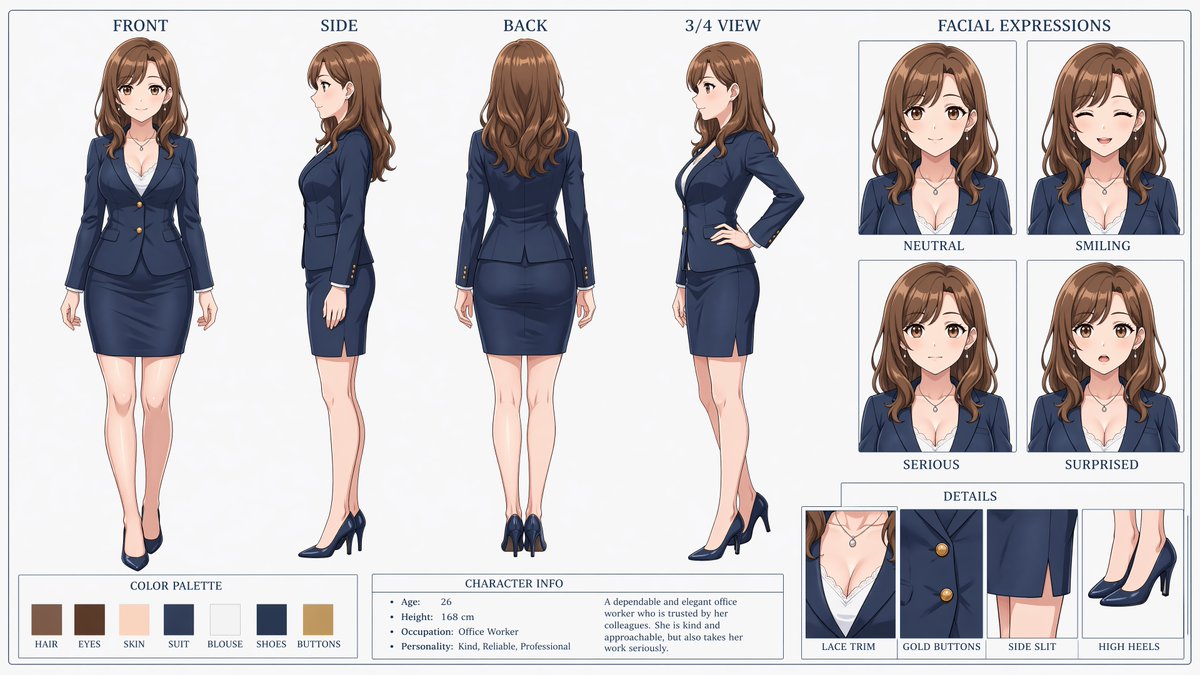 Anime Office Lady Reference Sheet